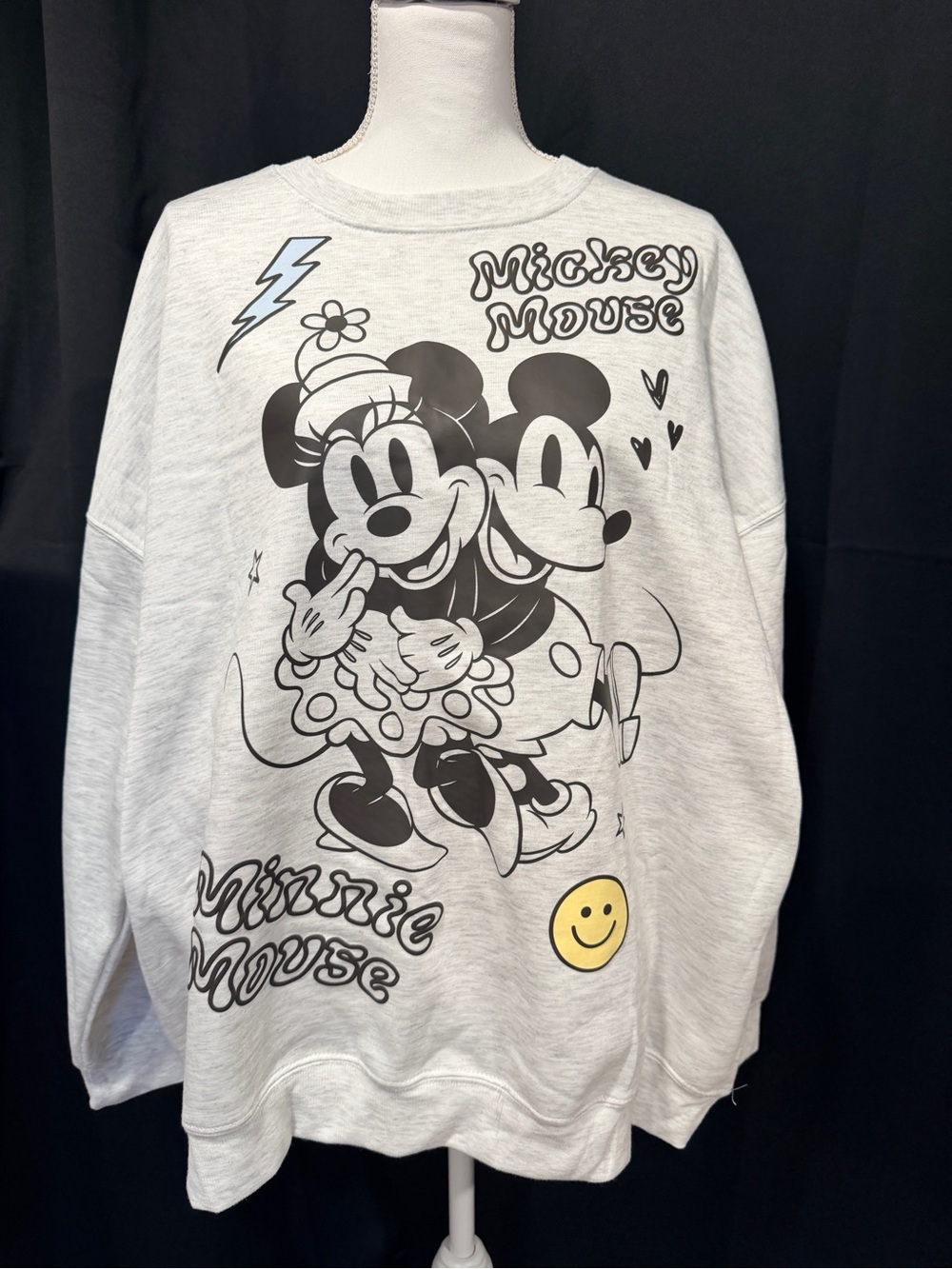 Disney Light Gray Mickey & Minnie Graphic Sweater with Yellow Accent
